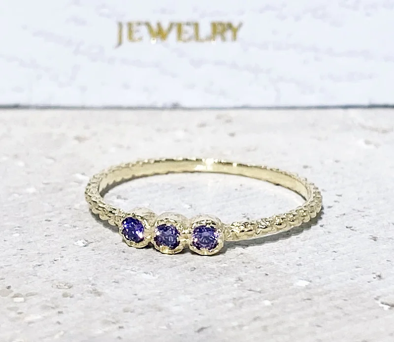 Tourmaline Gemstone Rings in a Multicolor ArrayAmethyst Ring - February Birthstone - Tiny Stacking Ring with Three Round Amethyst Gemstones