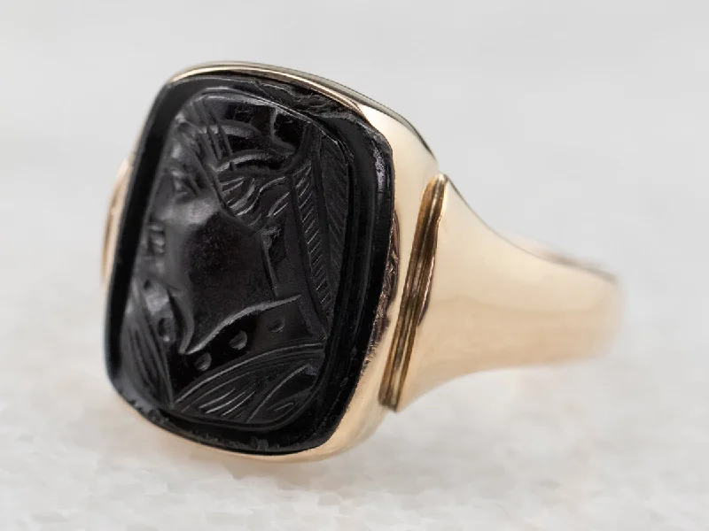 Topaz Gemstone Rings with a Faceted Cut and Shimmering EffectVintage Black Onyx Cameo Gold Ring