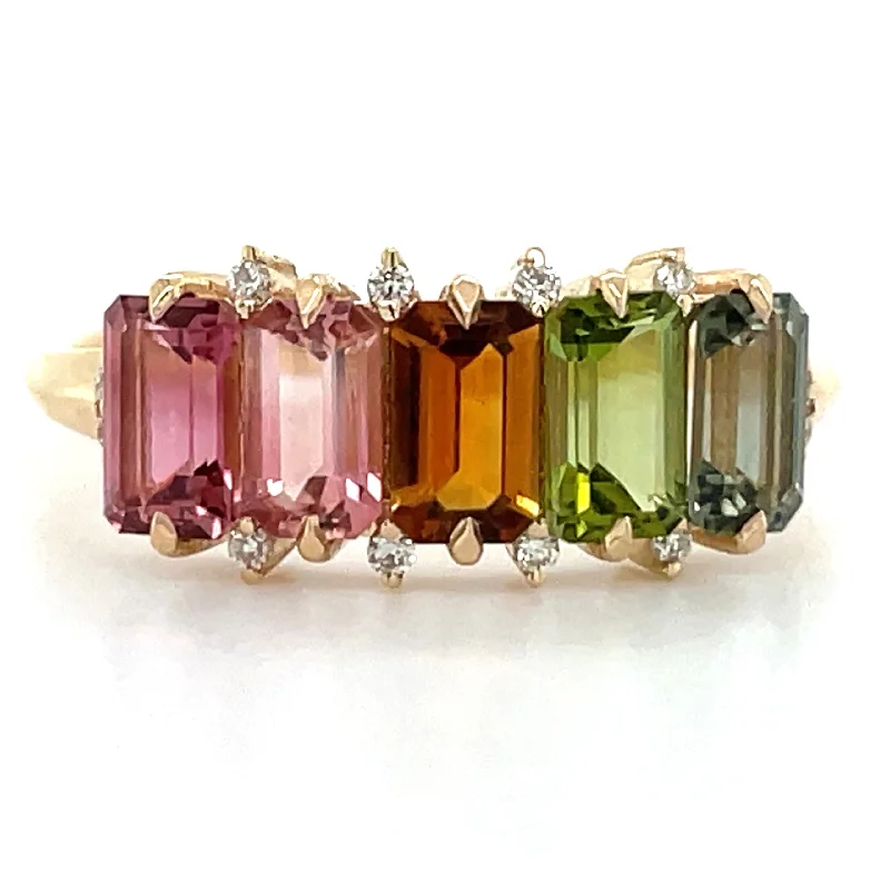 Tanzanite Gemstone Rings with Platinum Milgrain Detailing14ct Yellow Gold Earth Grown Rainbow Tourmaline & Diamond Ring