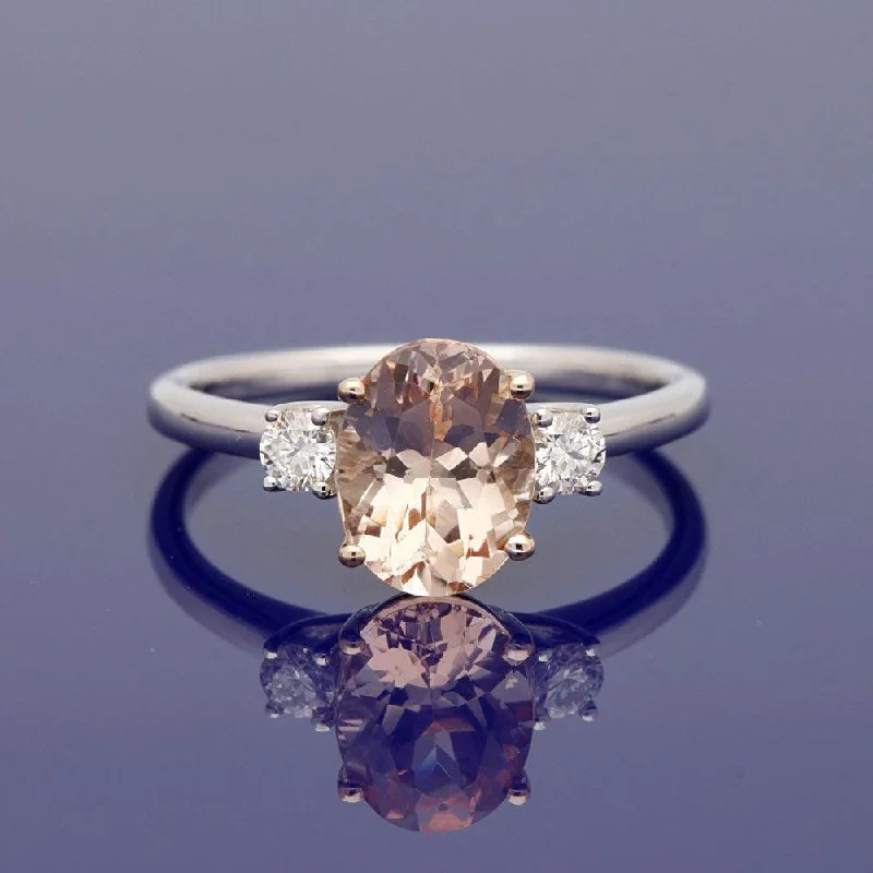 Sapphire Gemstone Rings in a Victorian - Inspired Design18ct White and Rose Gold 1.84ct Morganite & Diamond Trilogy Ring