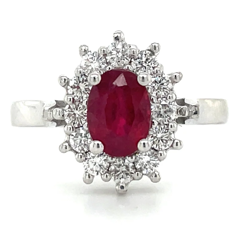 Agate Gemstone Rings with a Banded and Textured Design9ct White Gold Earth Grown Oval Ruby & Diamond Cluster Ring