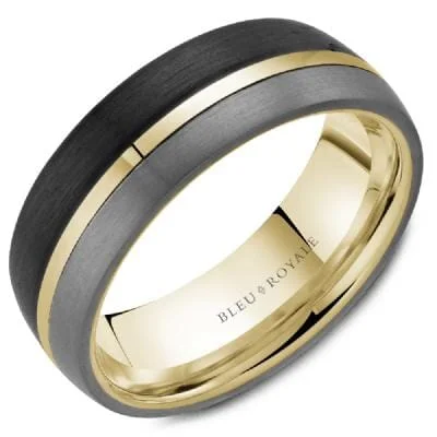 Emerald - Embellished Wedding Bands for a Pop of ColorTantalum, Yellow Gold Forged Carbon Fiber Mens Band.