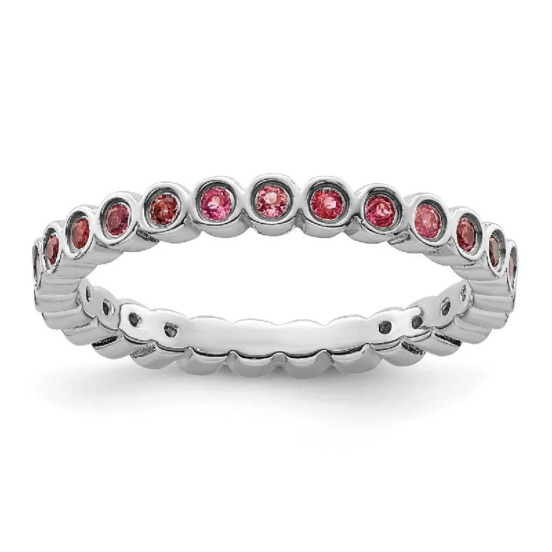 Tourmaline Gemstone Rings in a Multicolor ArrayCurata 925 Sterling Silver Bezel Polished Patterned Stackable Expressions Pink Tourmaline Ring