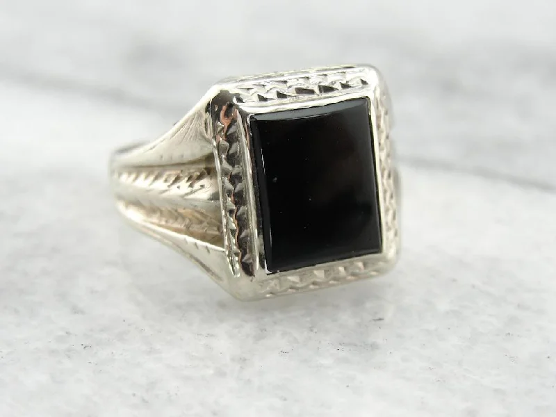 Topaz Gemstone Rings with a Faceted Cut and Shimmering EffectVintage White Gold and Onyx Decorative Mens Ring