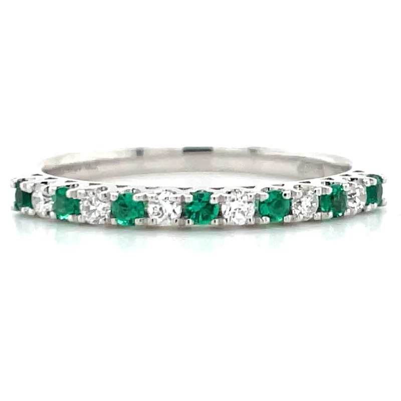 Malachite Gemstone Rings with a Marble - like Pattern18ct White Gold Earth Grown Emerald & Diamond Band