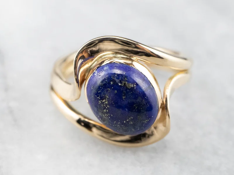 Amethyst Gemstone Rings with Sterling Silver Braided BandsModernist Gold Lapis Ring