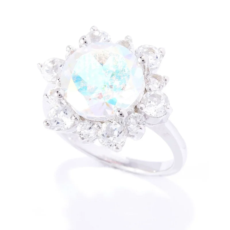 Tourmaline Gemstone Rings in a Multicolor ArraySterling Silver Opalescent And White Topaz Flower Cocktail Ring