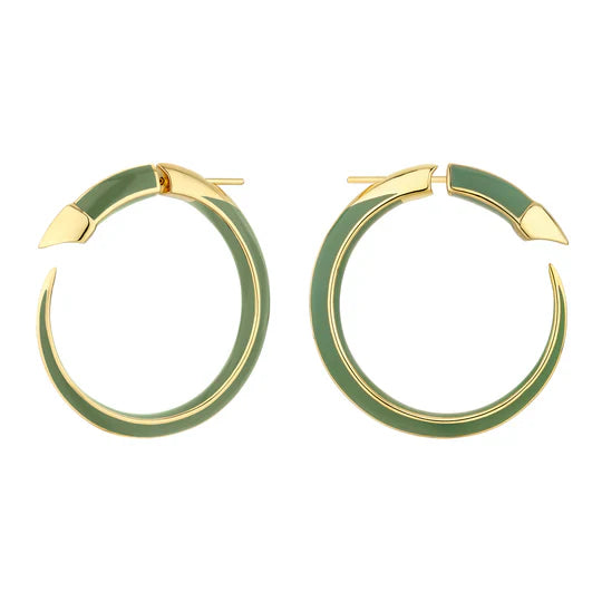 Wedding Bands with Symbolic Infinity Sign CarvingsShaun Leane Sabre Solis 18ct Yellow Gold Vermeil Sterling Silver Leaf Ceramic Hoop Earrings