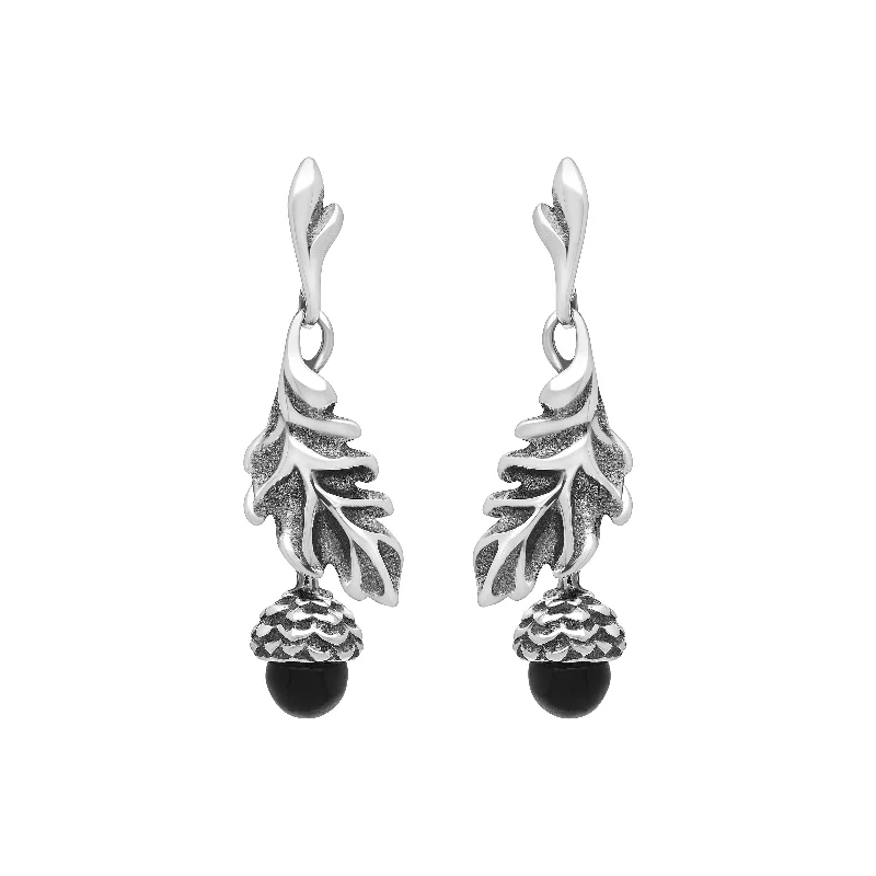 Hand - Forged Silver Wedding Bands with Celtic Knotwork DesignsSterling Silver Whitby Jet Acorn Leaf Drop Earrings