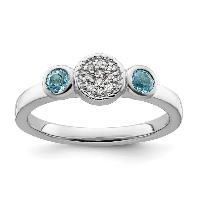 Tanzanite Gemstone Rings with Platinum Milgrain DetailingCurata 925 Sterling Silver Bezel Polished Prong set Stackable Expressions Db Round Blue Topaz and Dia. Ring