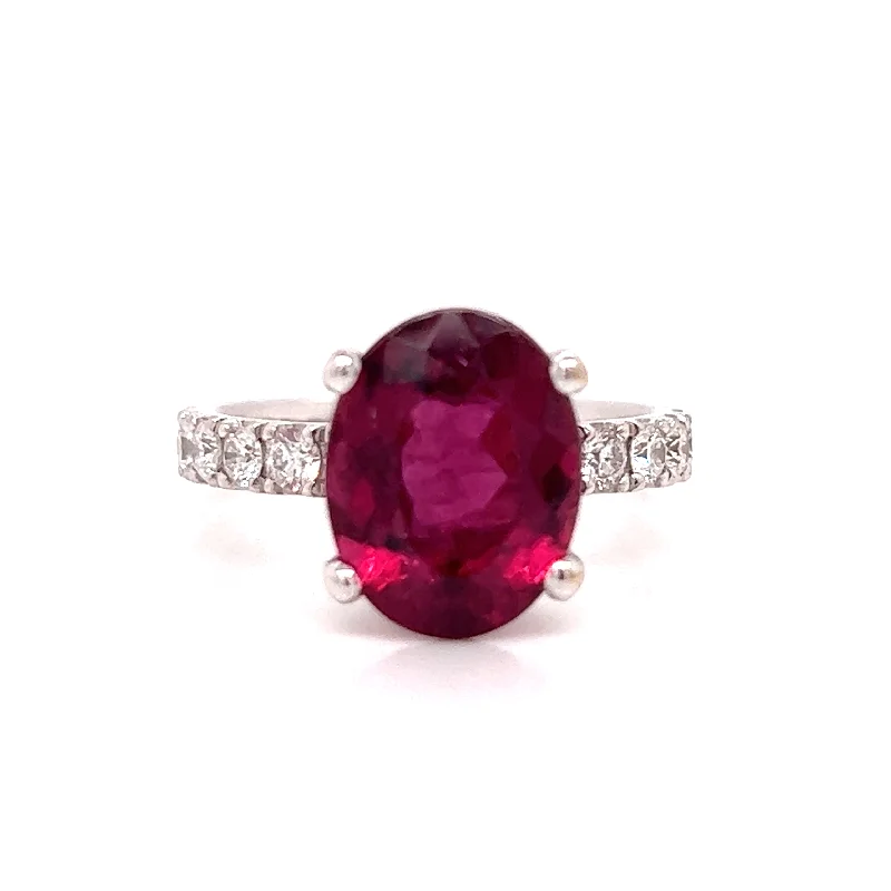 Tourmaline Gemstone Rings in a Multicolor Array18ct White Gold Earth Grown Oval 4.11ct Rubellite with Diamond Set Claws