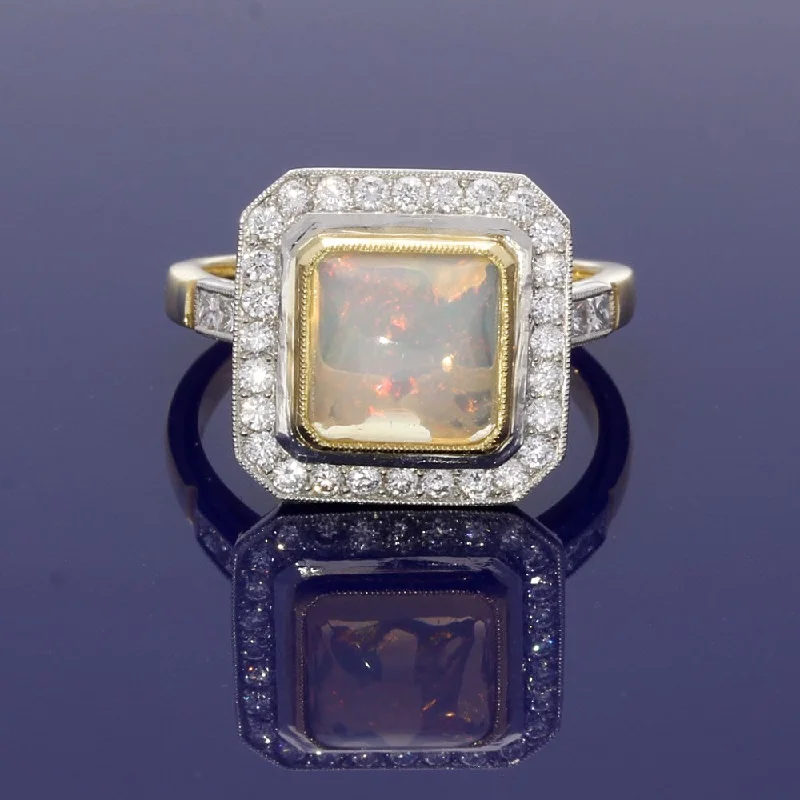 Morganite Gemstone Rings with Rose Gold Accents18ct Yellow Gold Water Opal and Diamond Dress Ring