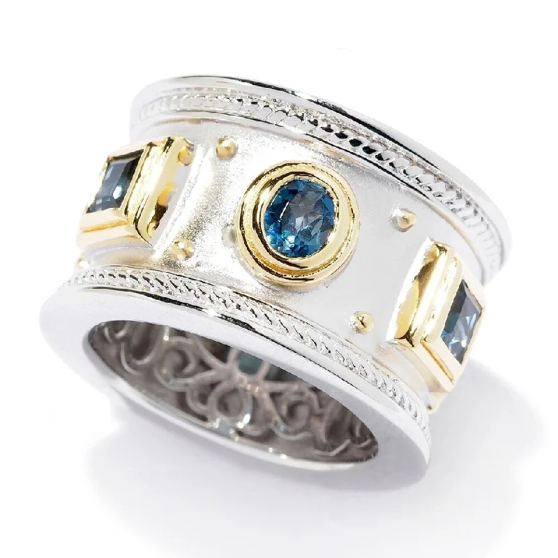 Emerald Gemstone Rings with Diamond - Encrusted HalosSterling Silver Two-tone London Blue Topaz Etruscan Wide Band Ring