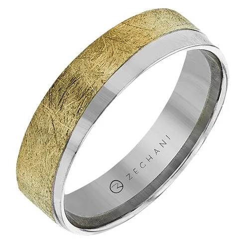 Thin - Band Wedding Bands for a Delicate and Subtle LookYellow Gold Diamond Brushed Mens Band.