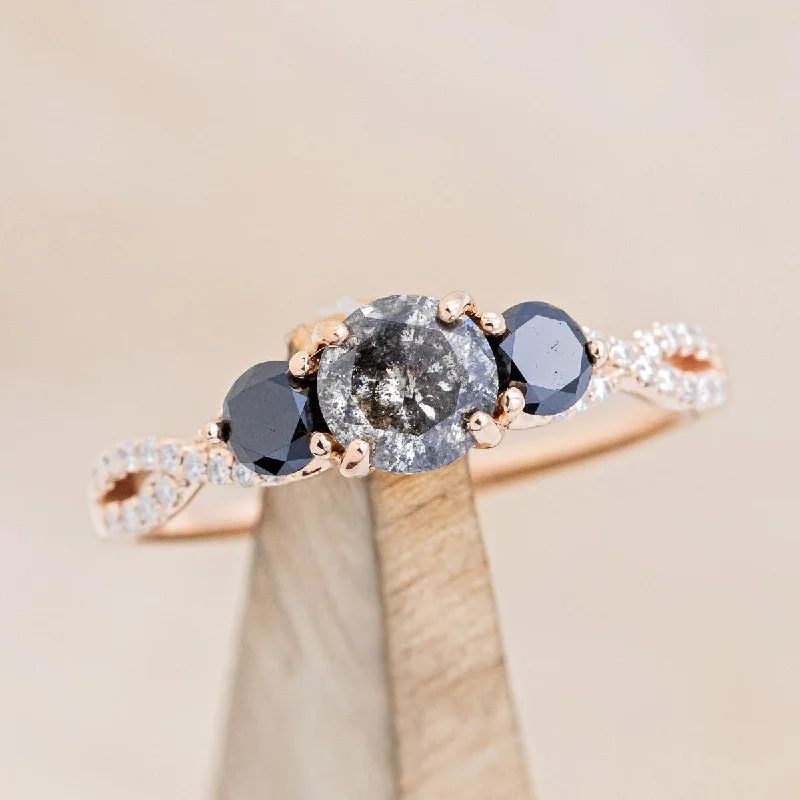 "GAIA" - ENGAGEMENT RING WITH BLACK DIAMOND & DIAMOND ACCENTS - MOUNTING ONLY - SELECT YOUR OWN STONE