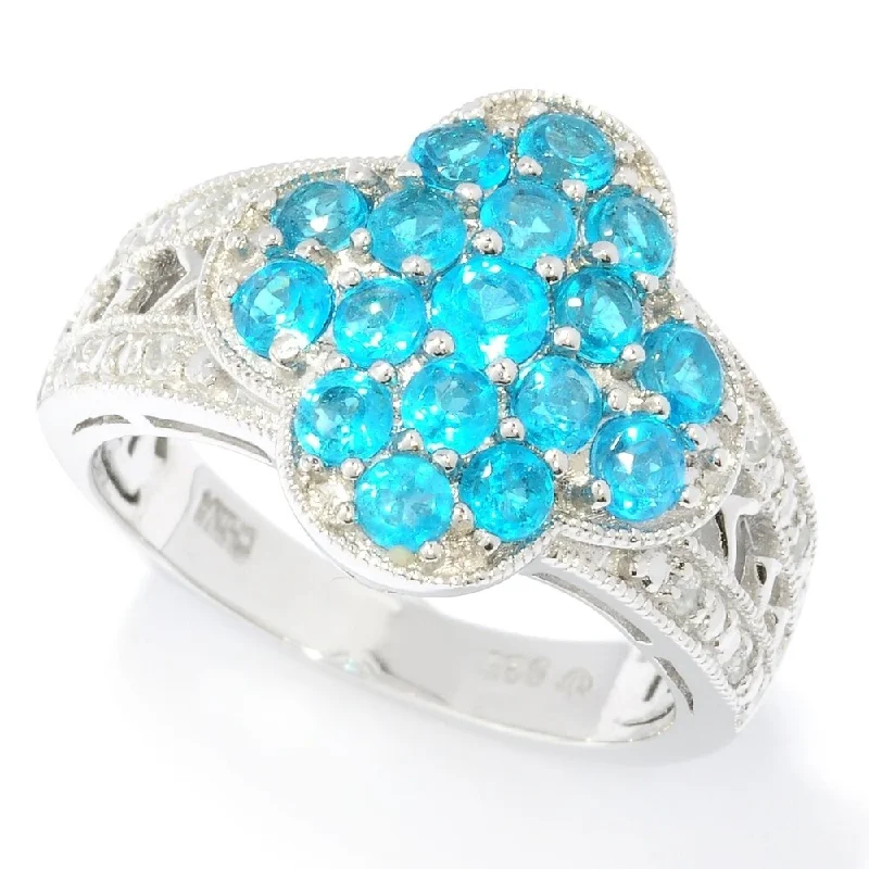 Aquamarine Gemstone Rings with a Nautical - Themed SettingPlatinum O/ Silver 1.44Ctw Neon Apatite Cluster Ring