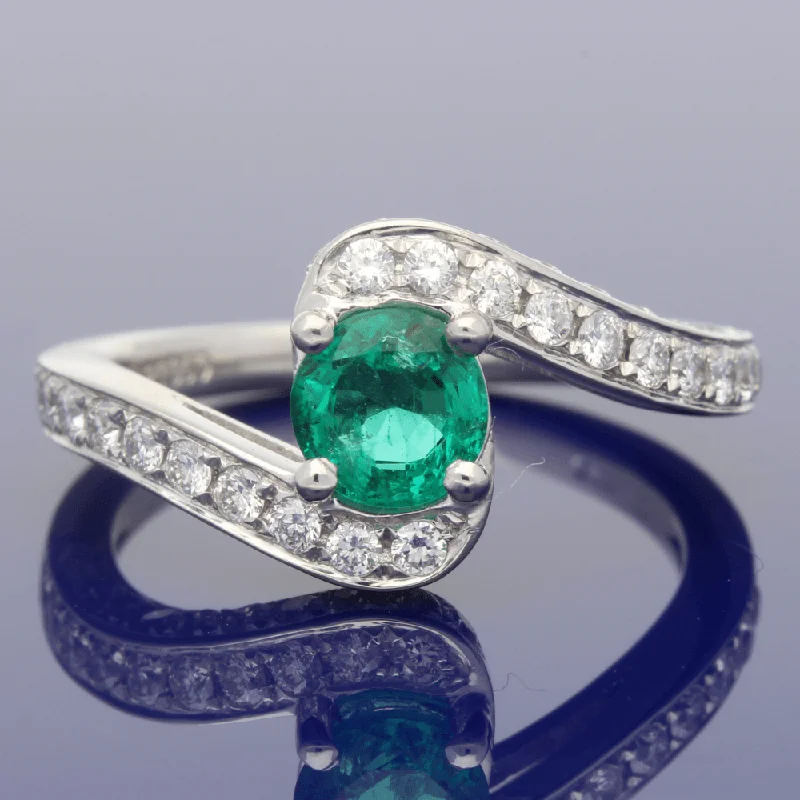 Malachite Gemstone Rings with a Marble - like PatternPlatinum Emerald & Diamond Cross-Over Dress Ring