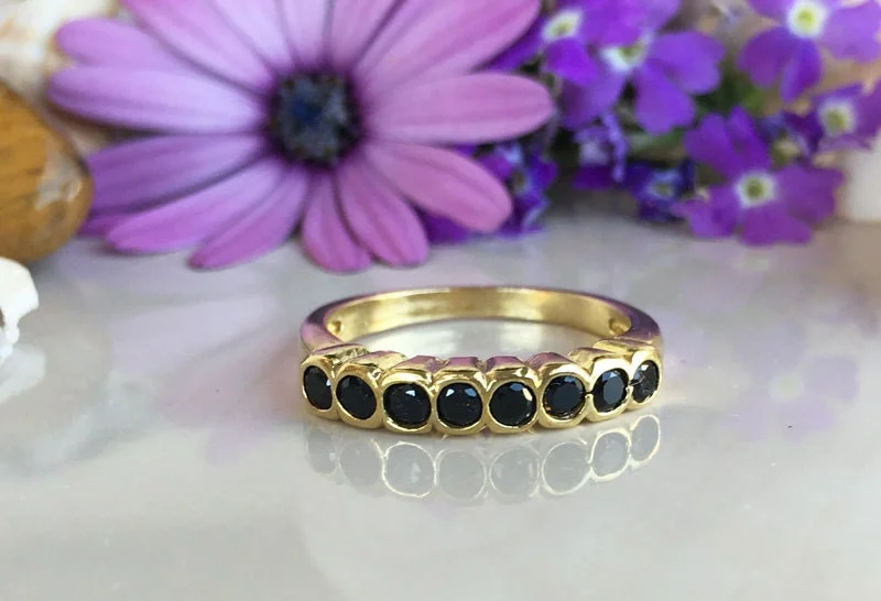 Sapphire Gemstone Rings in a Victorian - Inspired DesignBlack Onyx Ring - December Birthstone - Stacking Ring with Eight Round Black Onyx Gemstones