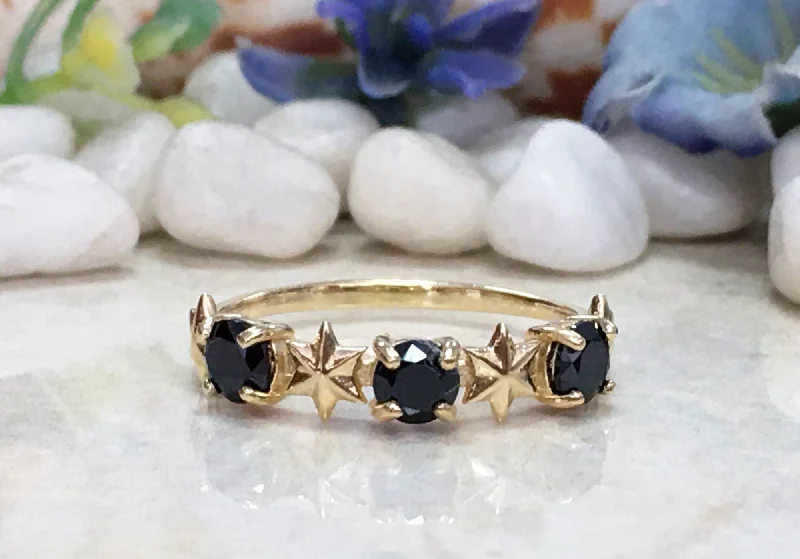 Ruby Gemstone Rings with Intricate Gold Filigree SettingsBlack Onyx Ring - December Birthstone - Delicate Ring with Three Black Onyx Gemstones and Star Accents