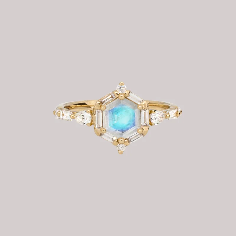 Garnet Gemstone Rings with a Vintage - Style Bezel SettingNebula Hexagon Moonstone Ring