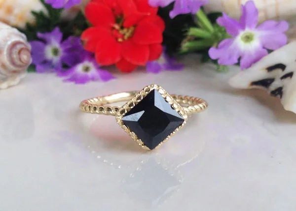 Tourmaline Gemstone Rings in a Multicolor ArrayBlack Onyx Ring - December Birthstone - Simple Twist Band Ring with Square Black Onyx Stone