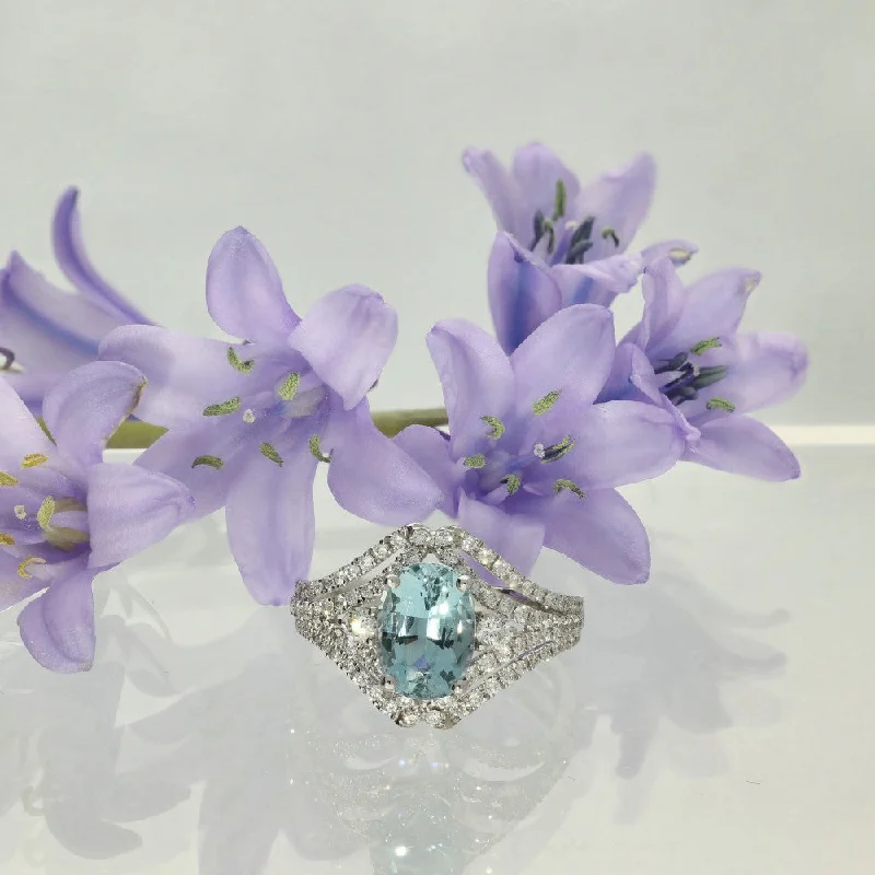 Opal Gemstone Rings with a Rainbow - Hued Play of Color18ct White Gold Aquamarine & Diamond Ring