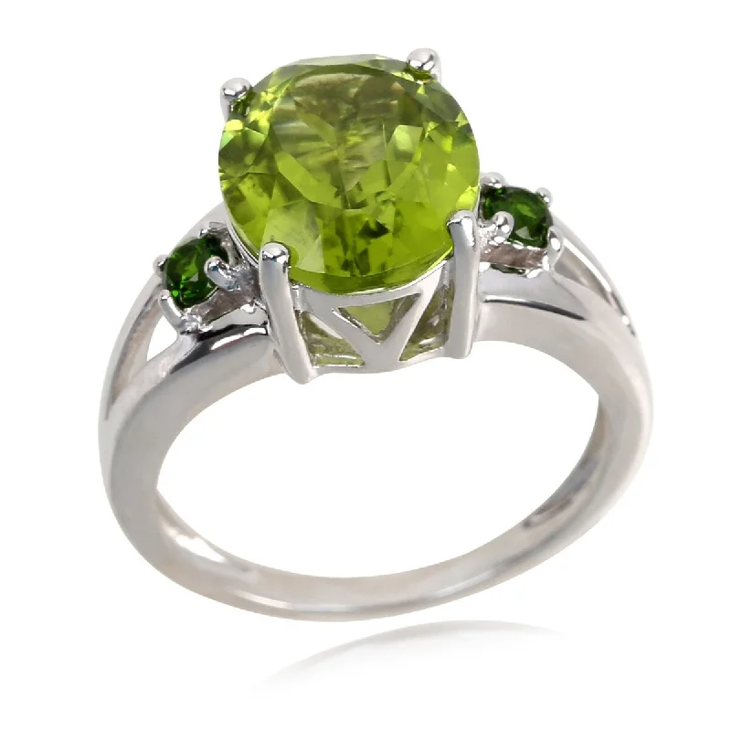 Turquoise Gemstone Rings with Native American - Inspired PatternsSterling Silver 925 Peridot and Chrome Diopside 3-Stone Ring