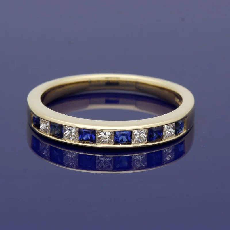 Agate Gemstone Rings with a Banded and Textured Design18ct Yellow Gold Sapphire & Princess Cut Diamond Half Eternity Ring