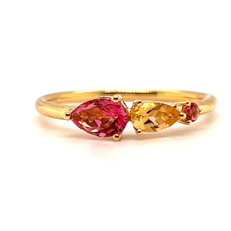 Garnet Gemstone Rings with a Vintage - Style Bezel SettingPink Topaz & Citrine Yellow 18ct Gold Ring