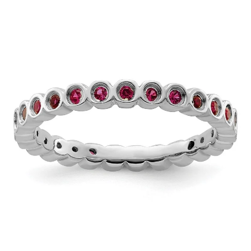 Agate Gemstone Rings with a Banded and Textured DesignCurata 925 Sterling Silver Bezel Polished Patterned Stackable Expressions Created Ruby Ring