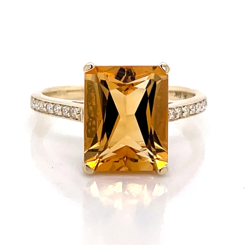 Morganite Gemstone Rings with Rose Gold Accents2.90ct Citrine , Yellow Gold Pave Set Diamond Shank