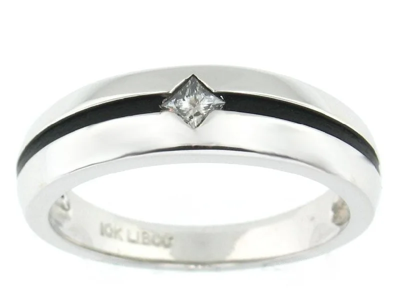 Wedding Bands with Hidden Diamond Halo Under the SettingWhite Gold Diamond Mens Band.