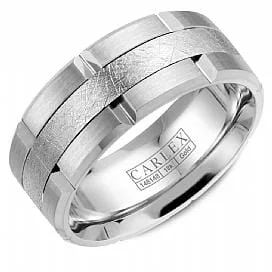 Wedding Bands with Symbolic Infinity Sign CarvingsWhite Gold Wedding Band Comfort Fit