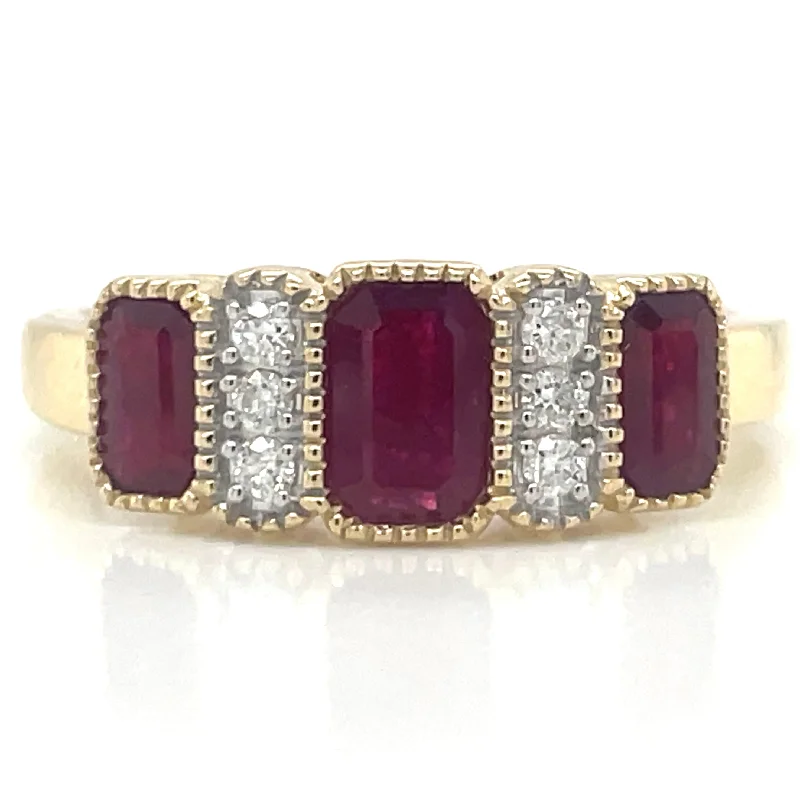 Amethyst Gemstone Rings with Sterling Silver Braided Bands9ct Yellow Gold Earth Grown 1.25ct Ruby Trio And Diamond Ring