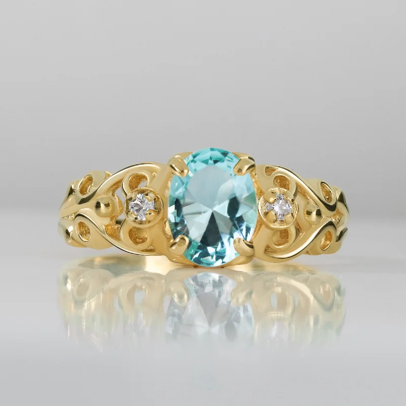 Agate Gemstone Rings with a Banded and Textured DesignAquamarine Ring - March Birthstone - Oval Aquamarine Gemstone Lace Ring with Clear Quartz Accents