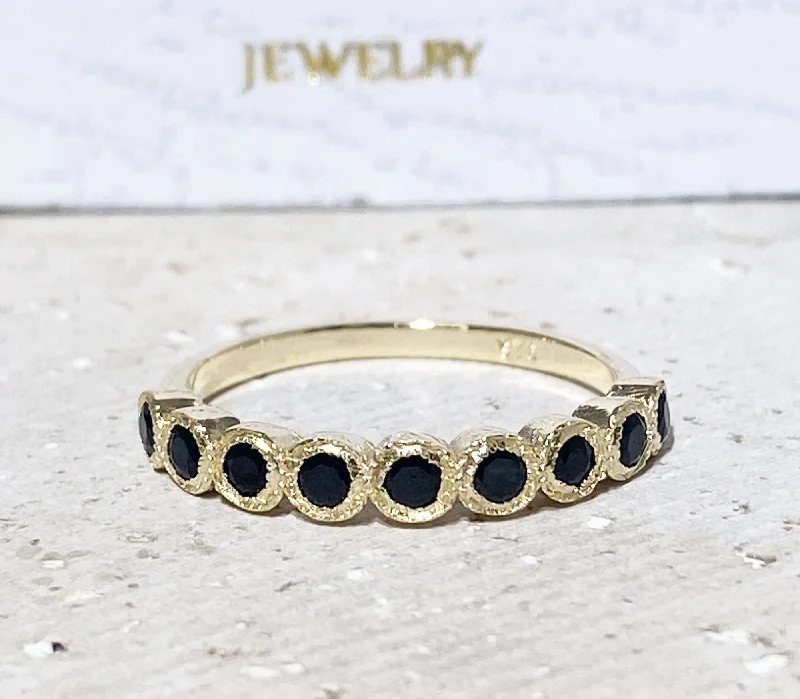 Tanzanite Gemstone Rings with Platinum Milgrain DetailingBlack Onyx Ring - December Birthstone - Stacking Ring with Nine Round Black Onyx Stones