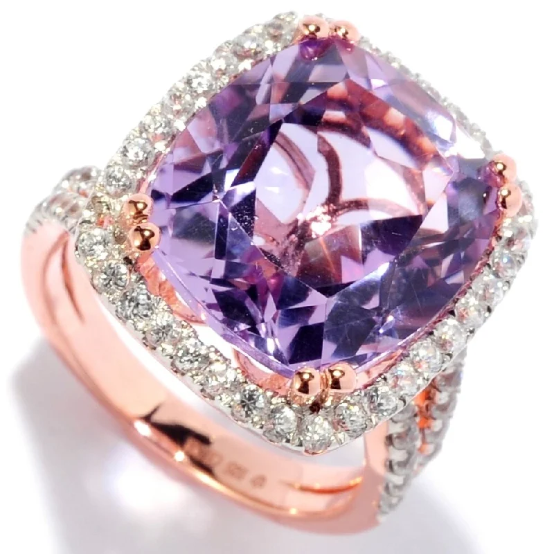 Morganite Gemstone Rings with Rose Gold AccentsRose Gold Plated Over Sterling Silver White Natural Zircon and Pink Amethyst Ring