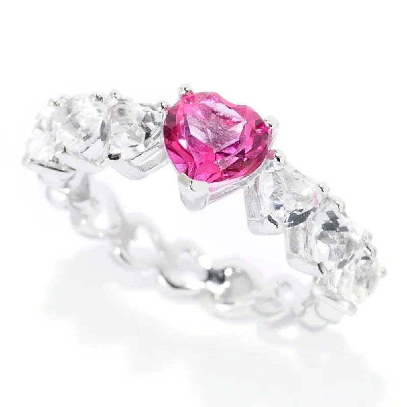 Sapphire Gemstone Rings in a Victorian - Inspired DesignSterling Silver 2.40ctw Bahaman Pink & White Topaz Heart Band Ring