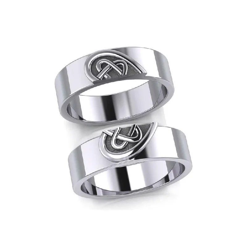 Wedding Bands with Symbolic Infinity Sign CarvingsCeltic Heart Love Silver Commitment Band Ring TRI1941