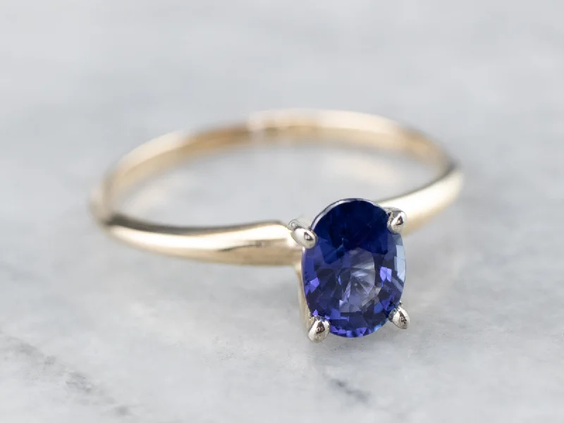 Tanzanite Gemstone Rings with Platinum Milgrain DetailingTwo Tone Gold Sapphire Solitaire Ring