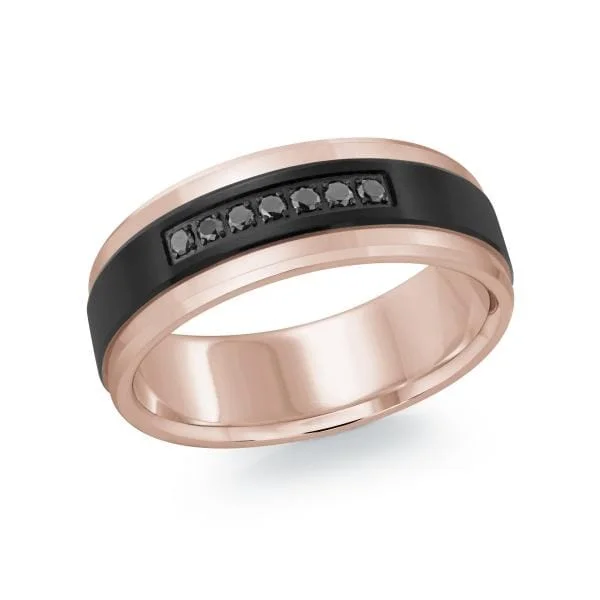 Mens Wedding Bands with Carbon Fiber InlaysTitanium, Rose Gold Black Diamond Mens Band.