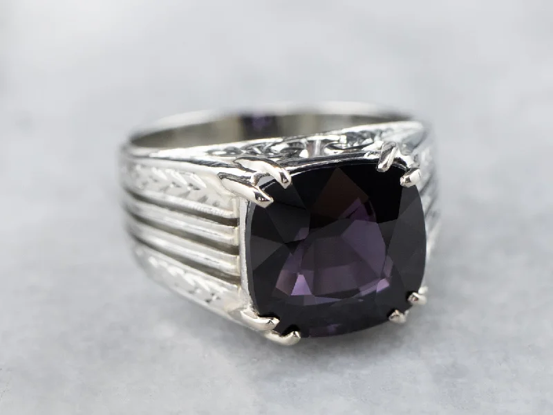 Topaz Gemstone Rings with a Faceted Cut and Shimmering EffectVintage Purple Spinel White Gold Statement Ring