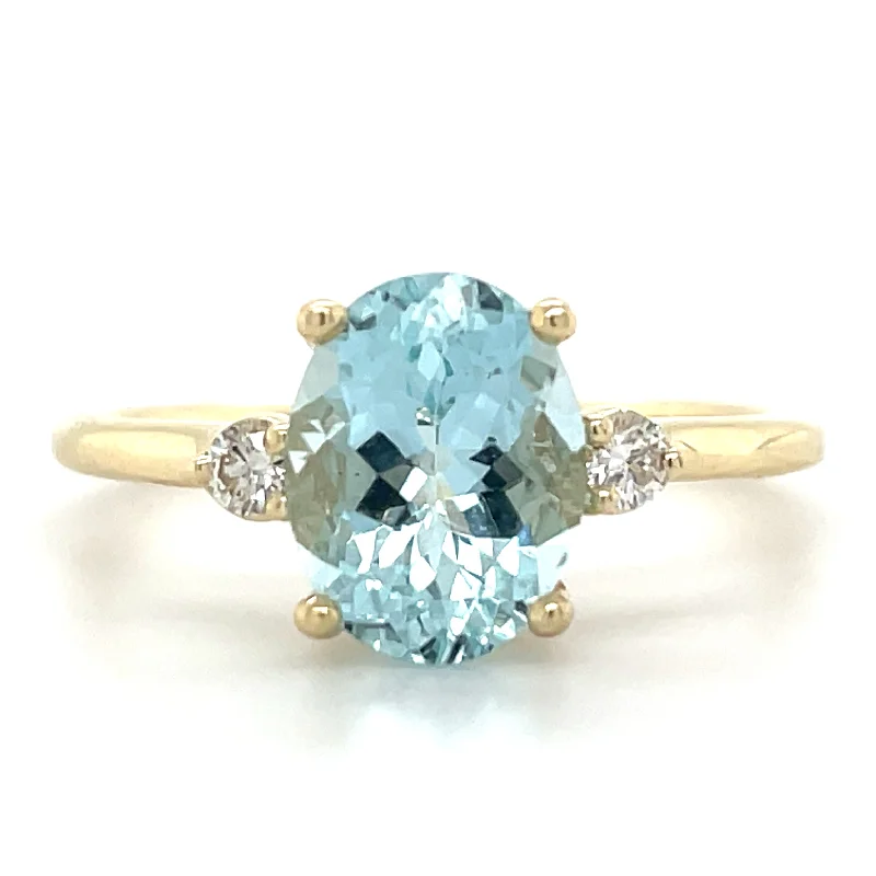 Sapphire Gemstone Rings in a Victorian - Inspired Design9ct Yellow Gold 1.75ct Oval Aquamarine And 0.08ct Diamond Ring