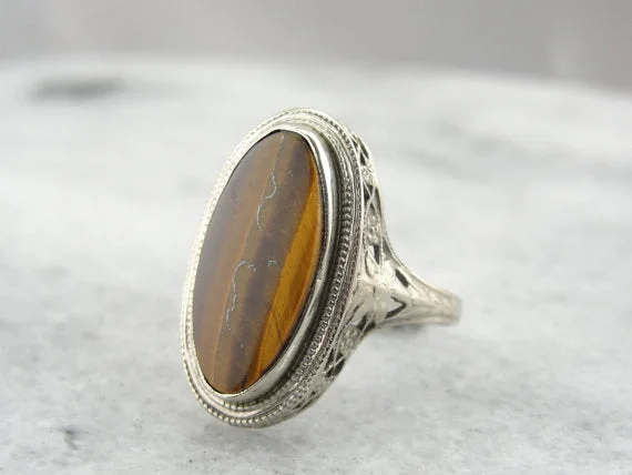 Moonstone Gemstone Rings with a Mysterious SheenTiger's Eye Art Deco Filigree Ring