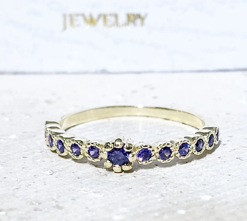 Tourmaline Gemstone Rings in a Multicolor ArrayAmethyst Ring - February Birthstone - Delicate Stacking Ring with Purple Amethyst Gemstones