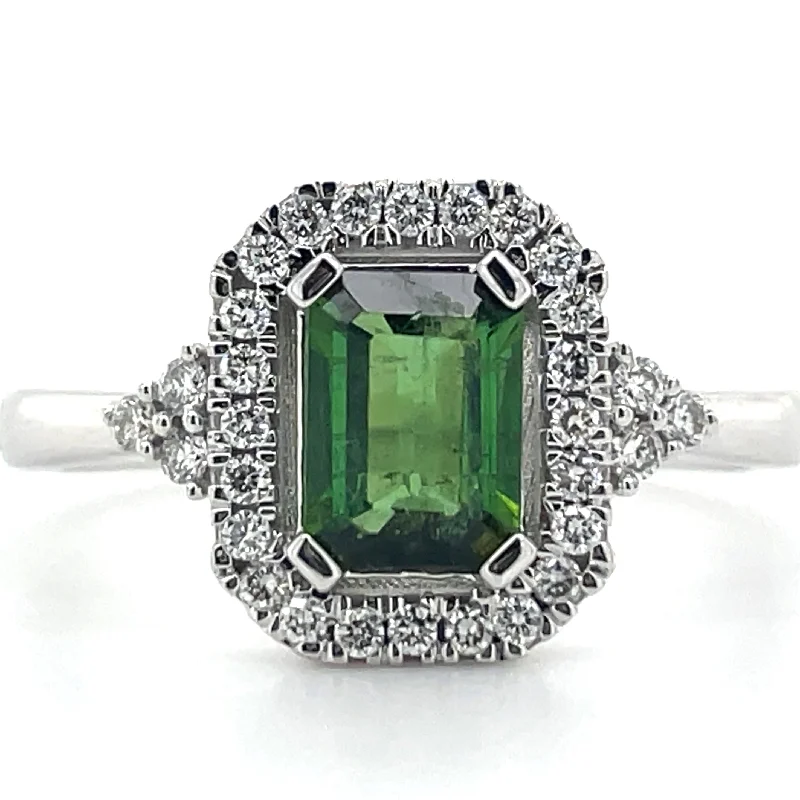 Malachite Gemstone Rings with a Marble - like Pattern18ct White Gold Earth Grown Green Tourmaline And Laboratory Grown Diamond Ring