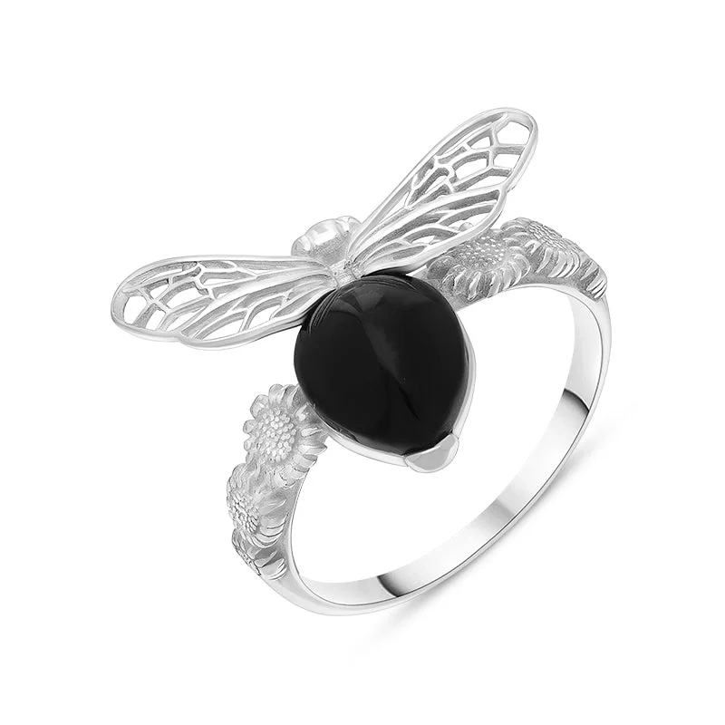 Two - Tone Wedding Bands Combining Yellow Gold and PalladiumSterling Silver Whitby Jet Small Bee Pear Ring