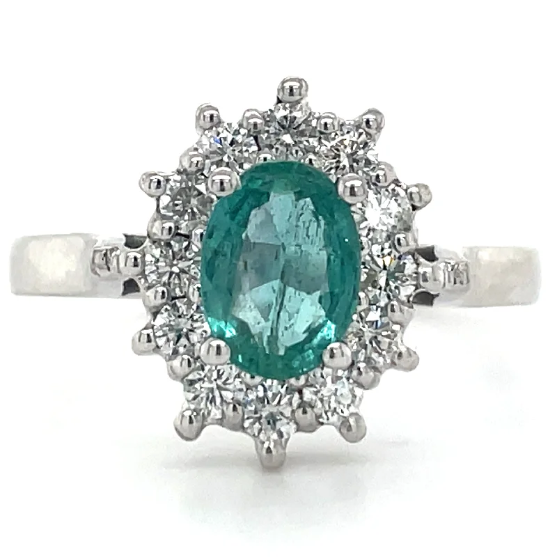 Sapphire Gemstone Rings in a Victorian - Inspired Design9ct White Gold Earth Grown Oval Emerald & Diamond Cluster Ring