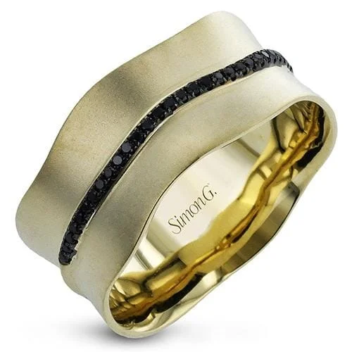 Matching Set Wedding Bands with Interlocking DesignsYellow Gold Black Diamond Mens Band.