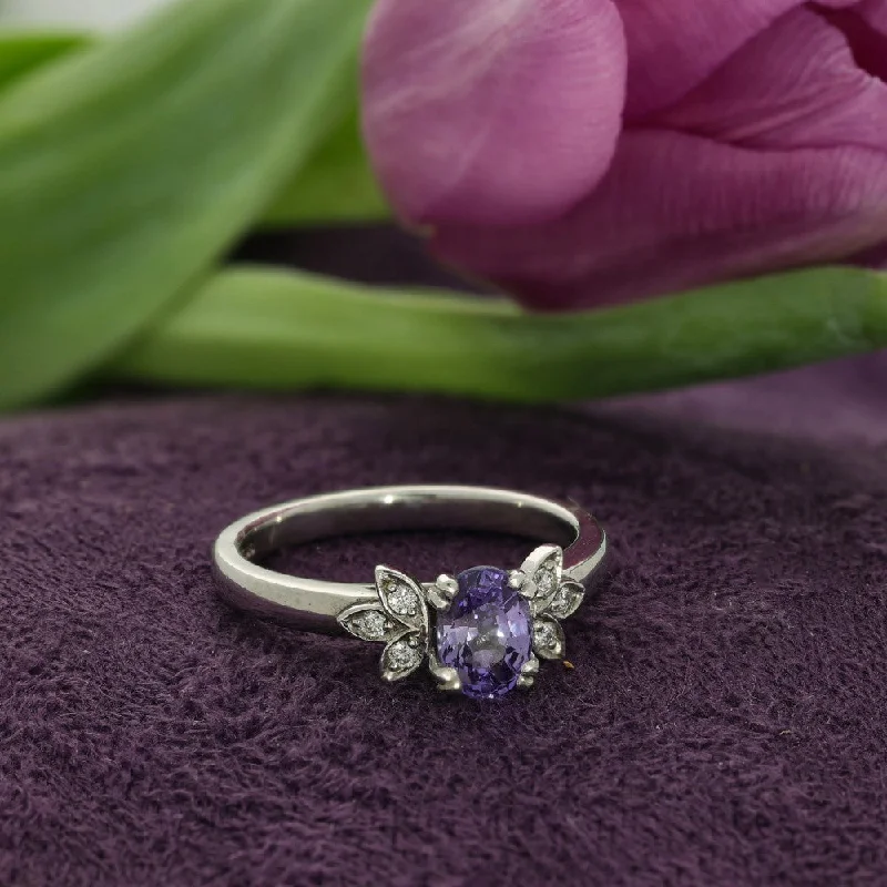 Topaz Gemstone Rings with a Faceted Cut and Shimmering EffectPlatinum Lilac Sapphire & Diamond Ring